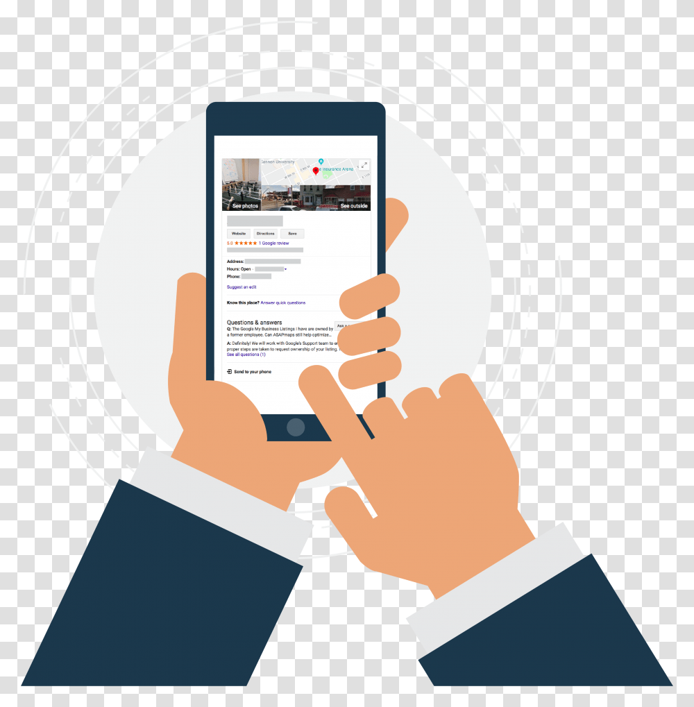 Guy Holding Phone With Google My Business Mobile All Recharge, Hand, Computer, Electronics Transparent Png