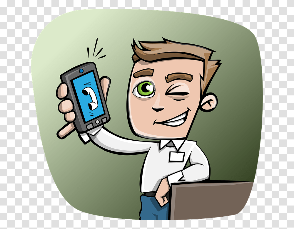 Guy Phone Smartphone Wink Holding A Phone Smiling Cartoon Mobile Boys, Electronics, Mobile Phone, Cell Phone Transparent Png