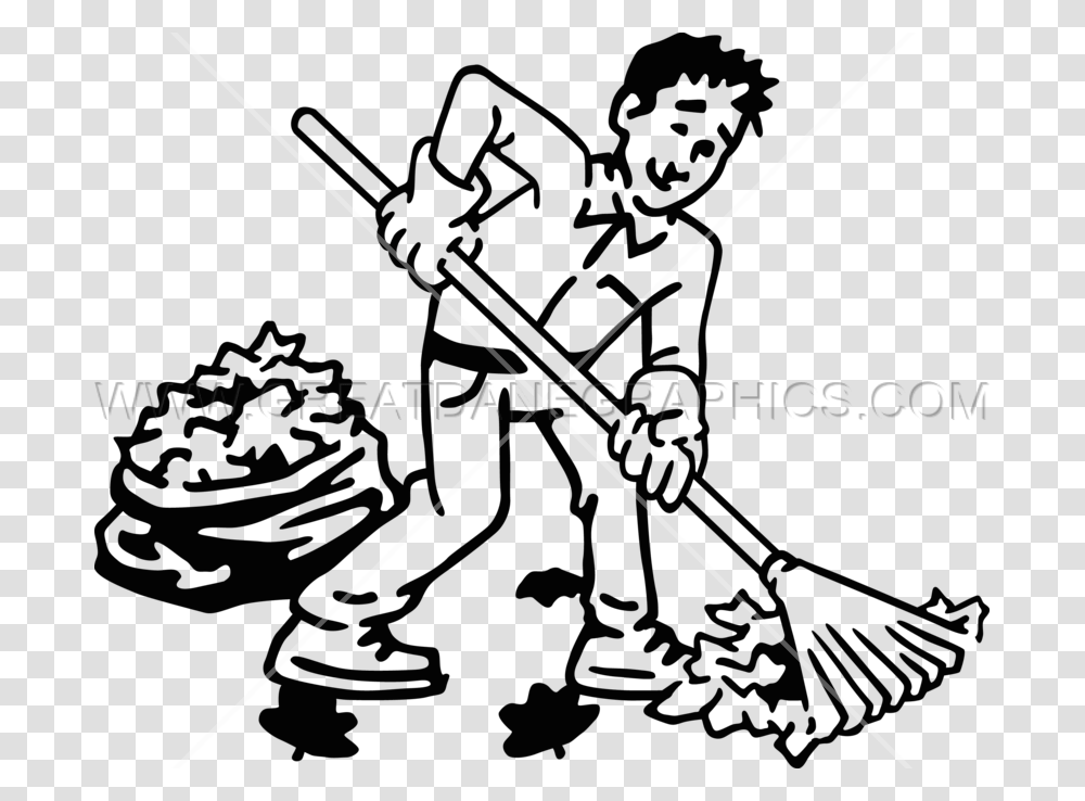 Guy Raking Production Ready Black And White Leaves Clipart, Sport, Sports, Outdoors, Rake Transparent Png
