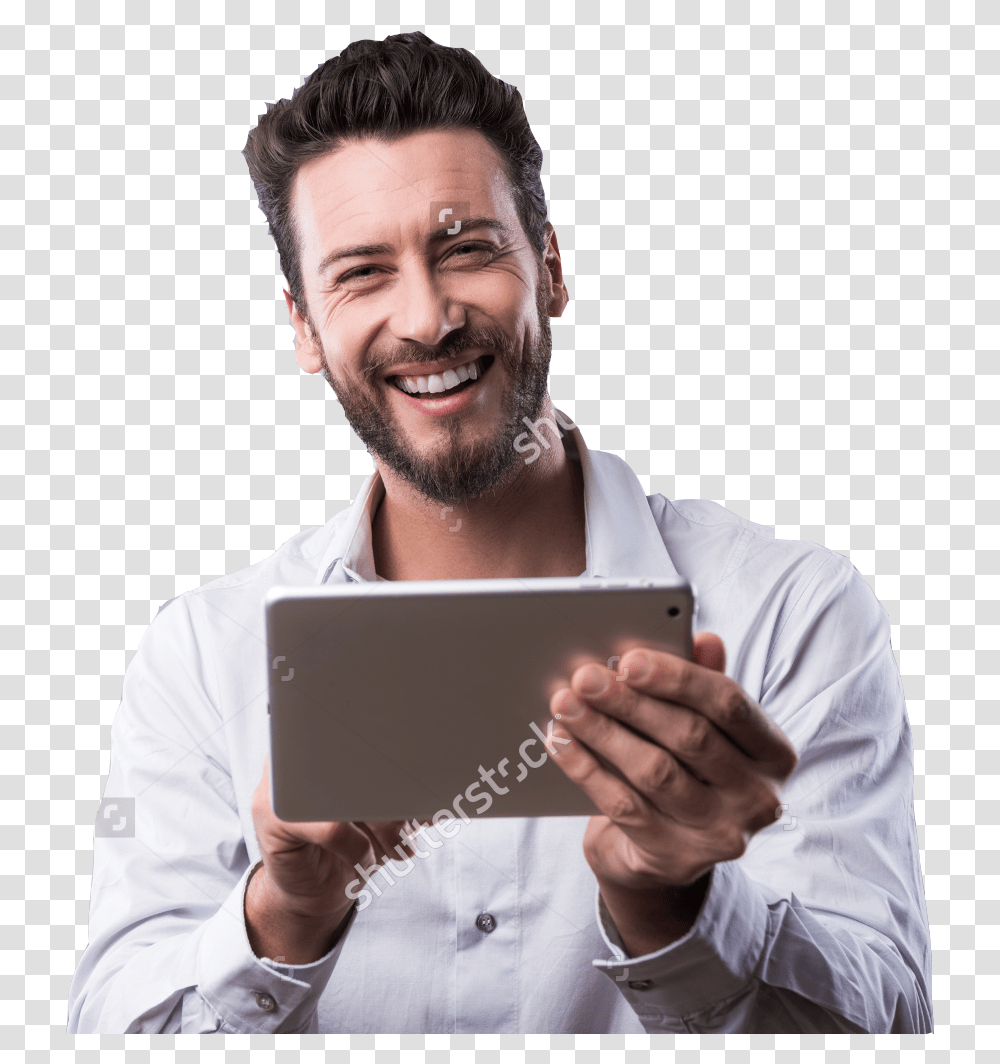 Guy Smiling Tablet Computer, Person, Human, Electronics, Face Transparent Png