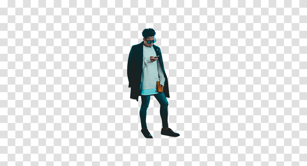 Guy Standing On Smartphone Architecture People, Sleeve, Person, Long Sleeve Transparent Png