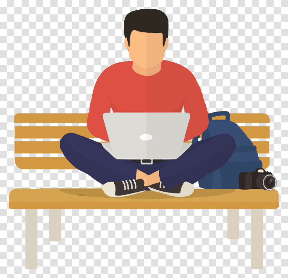 Guy With Laptop Cartoon Using Laptop, Sitting, Person, Human, Furniture Transparent Png