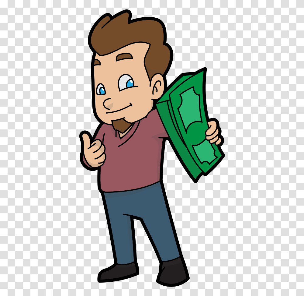Guy With Money Cartoon, Person, Human, Thumbs Up, Finger Transparent Png