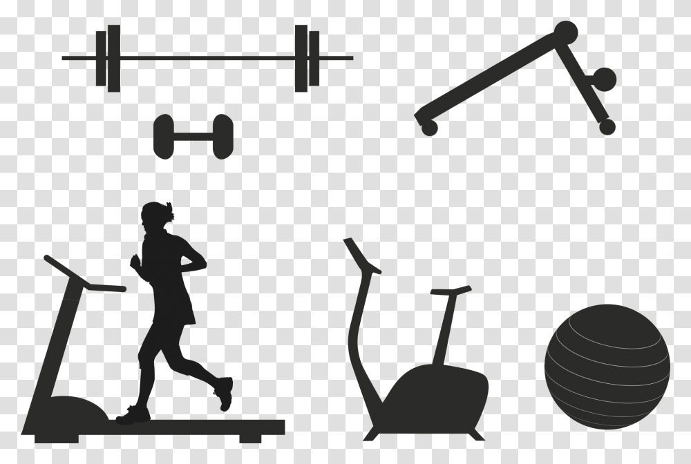 Gym Equipments Image Fitness Equipment Clipart, Person, Silhouette, People Transparent Png
