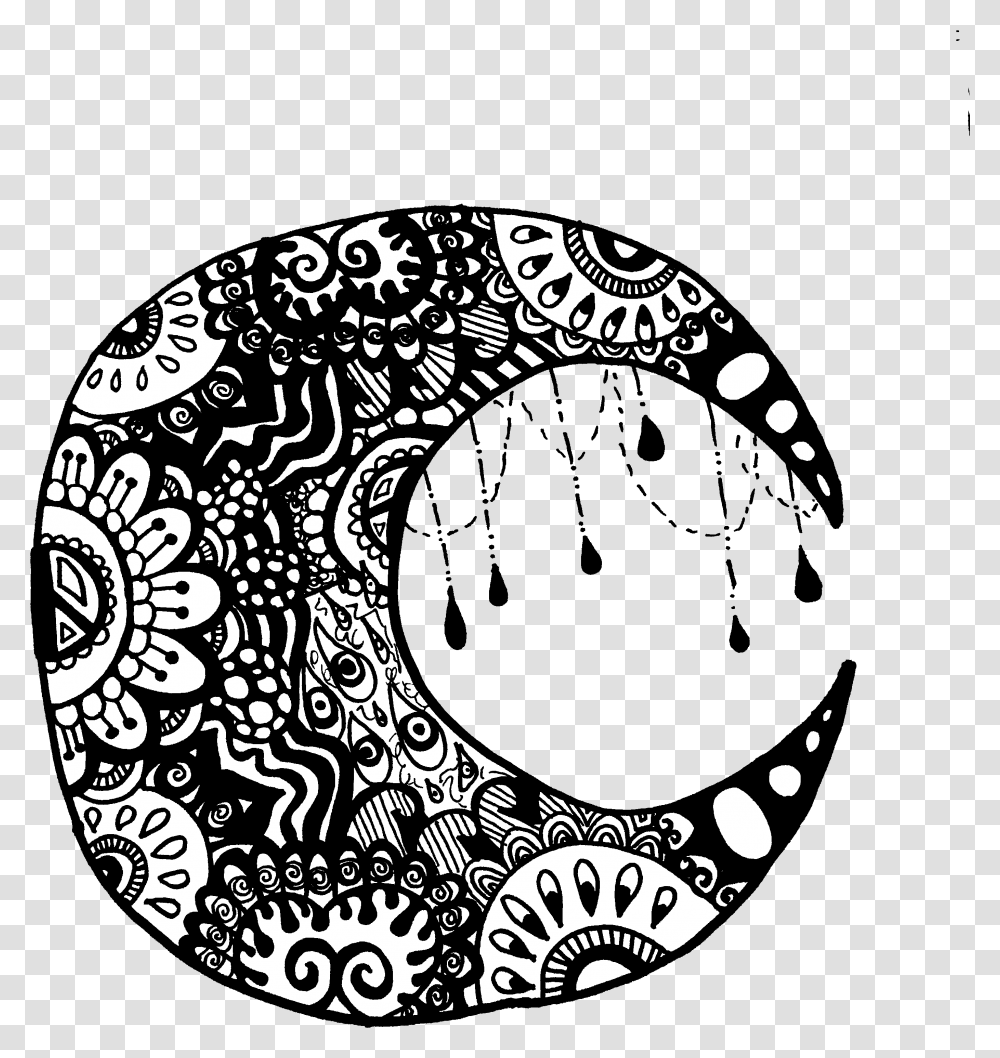 Gypsy Moon Zentangle Doodle Zentangle Crescent Moon, Drawing, Pattern, Paisley Transparent Png
