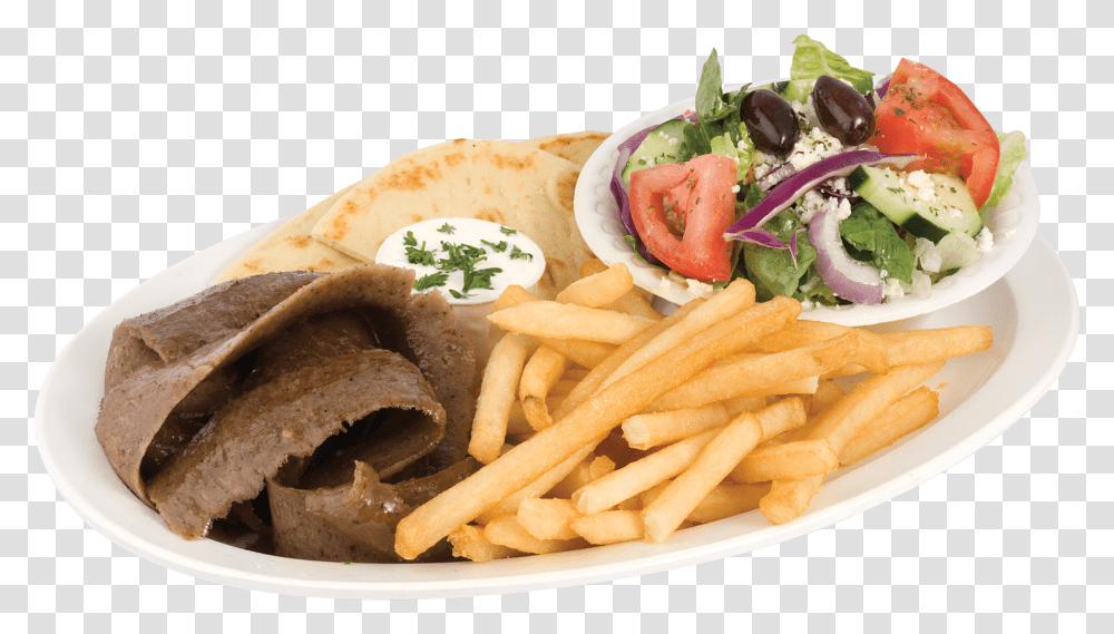 Gyro Plate With Fries, Food, Dish, Meal, Hot Dog Transparent Png
