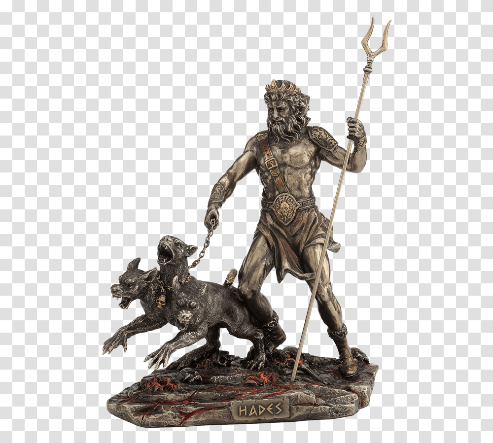 Hades With Bident And Cerberus Greek Mythology Hades Bident, Bronze, Person, Figurine, Alien Transparent Png