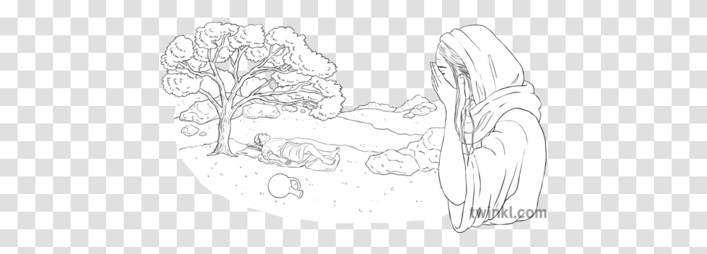 Hagar And Ishmael In The Wilderness No Background Sarah Line Art, Outdoors, Nature, Drawing, Face Transparent Png