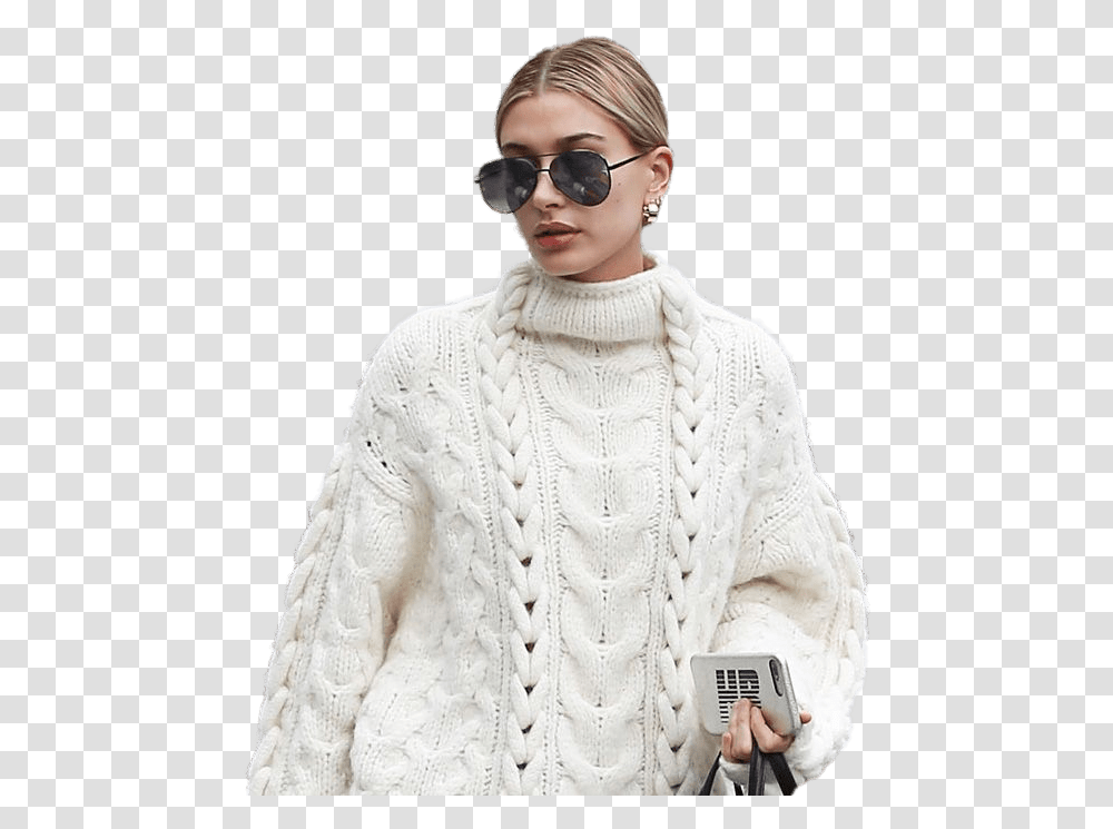Hailey Baldwin White Sweater Hailey Baldwin, Apparel, Sunglasses, Accessories Transparent Png
