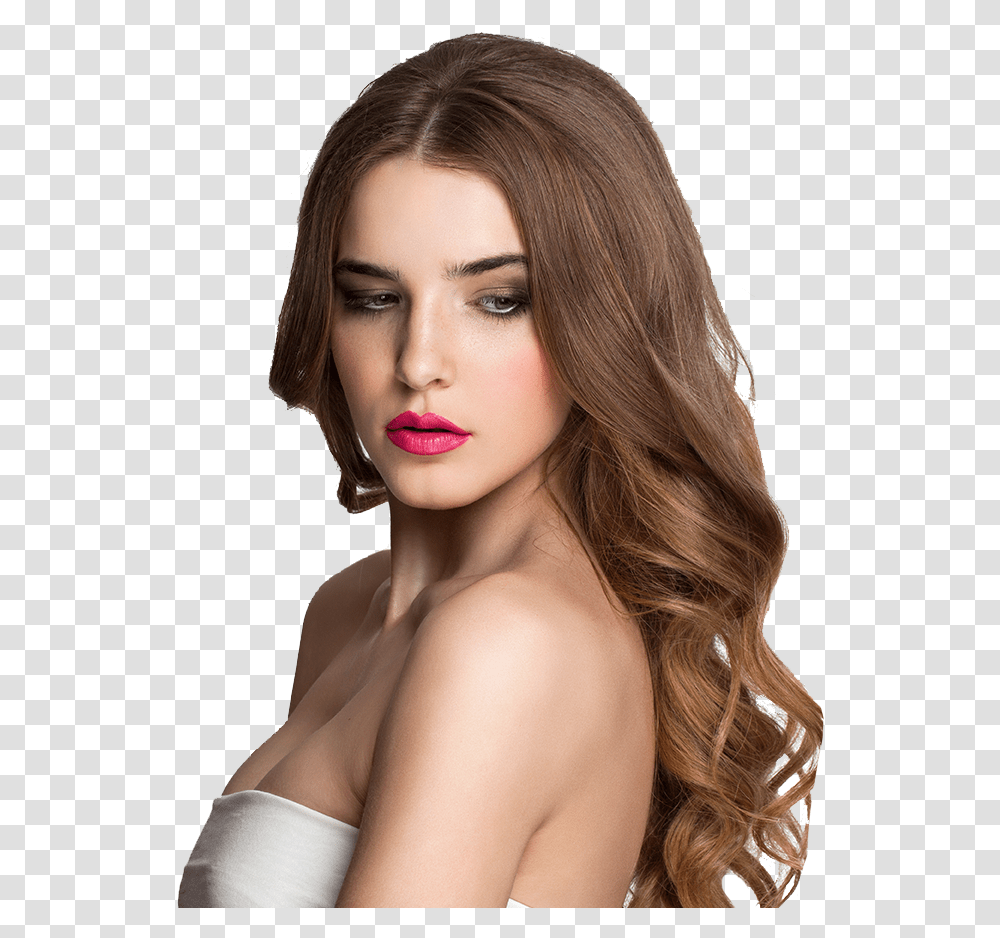 Hair Extensions Woman Long Brown Curly Hair Woman Curly Long Hair, Face, Person, Female, Lipstick Transparent Png
