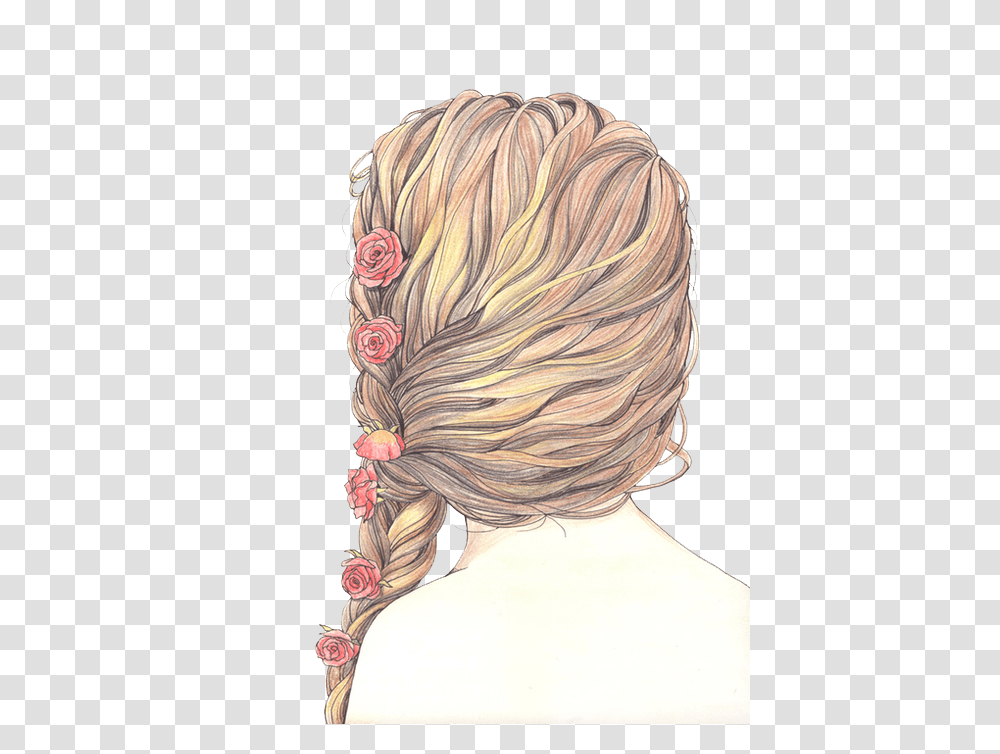 Hair Flowers And Drawing Image Draw Flowers In Hair, Person, Hair Slide, Floral Design Transparent Png
