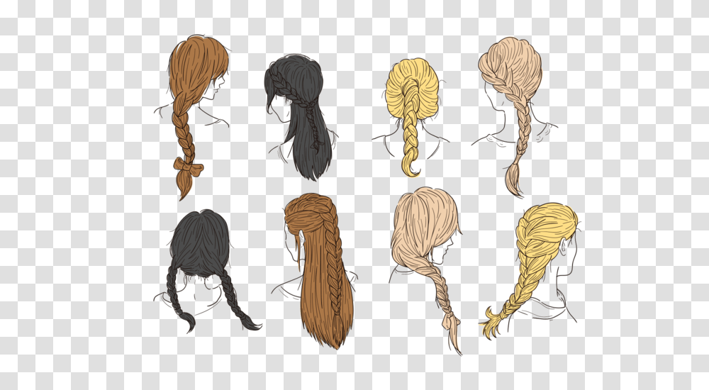 Hair Plaits And Braids Vectors Hair Braid Styles Vector Braid Long Hairstyle Drawing, Person, Silhouette, Animal, Art Transparent Png