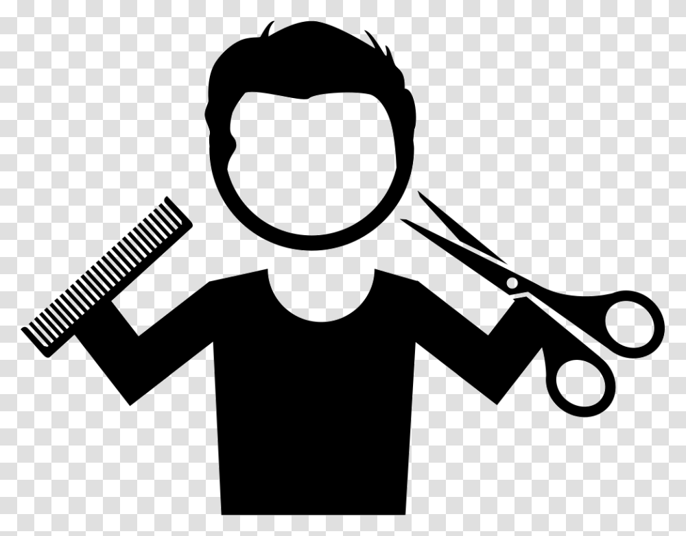 Hairdresser With Comb And Scissors, Stencil, Hammer, Tool, Magnifying Transparent Png