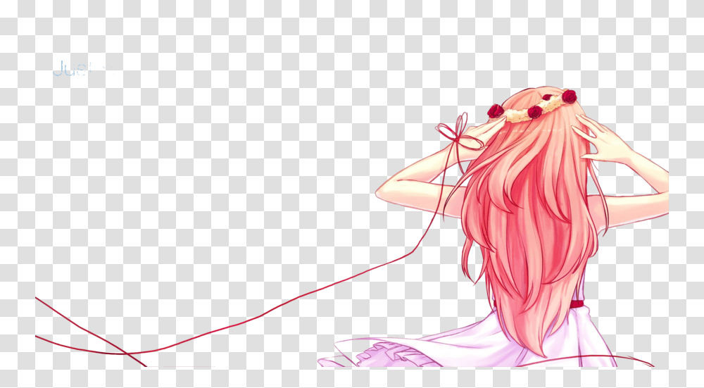 Hairpinkhairstylelong Coloringillustration Anime Girl Red String, Person, Human, Manga, Comics Transparent Png