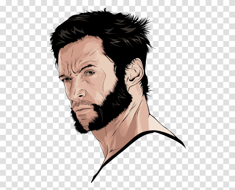 Hairstyleartblack Hair Clipart Royalty Free Svg Hugh Jackman Wolverine Beard, Face, Person, Human, Head Transparent Png