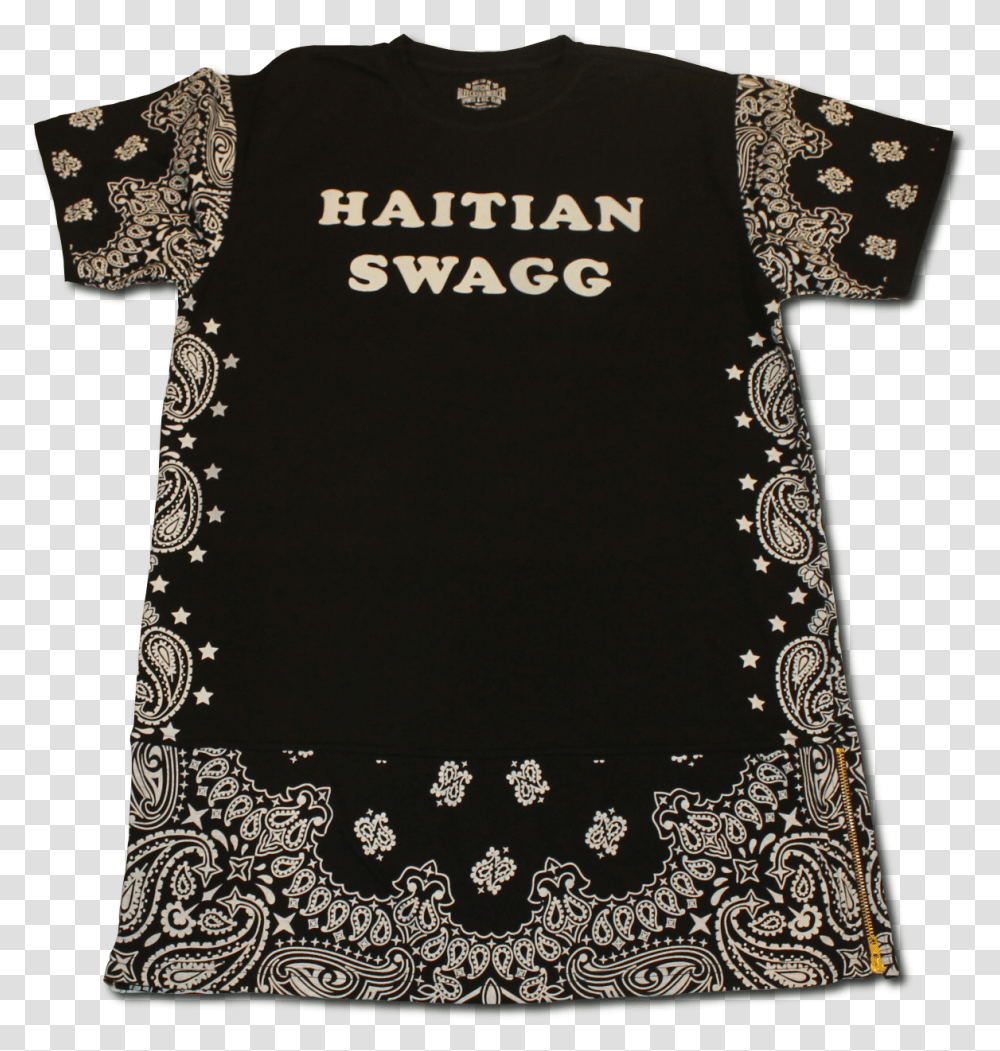 Haitian Swagg Black Bandana Print Extended Tee W Gold Zipper Bandana Print, Clothing, Apparel, Shirt, T-Shirt Transparent Png