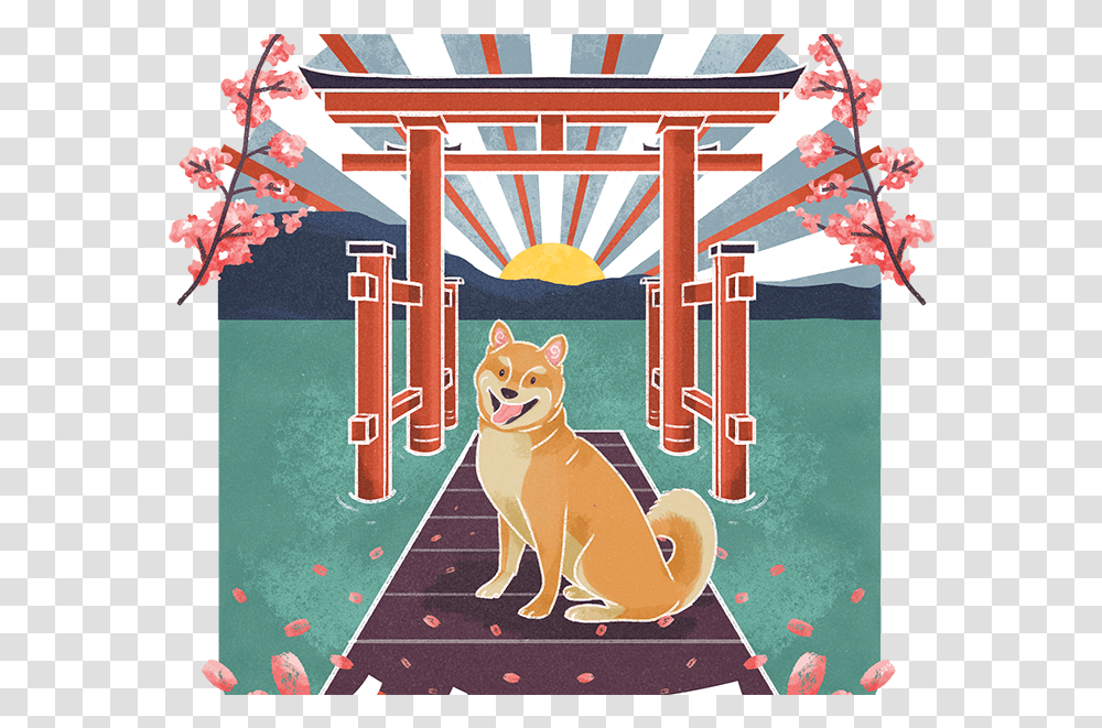 Hakone Torii Gate Lake Ashi Blues Illustration Design Shiba Inu, Dog, Pet, Canine, Animal Transparent Png