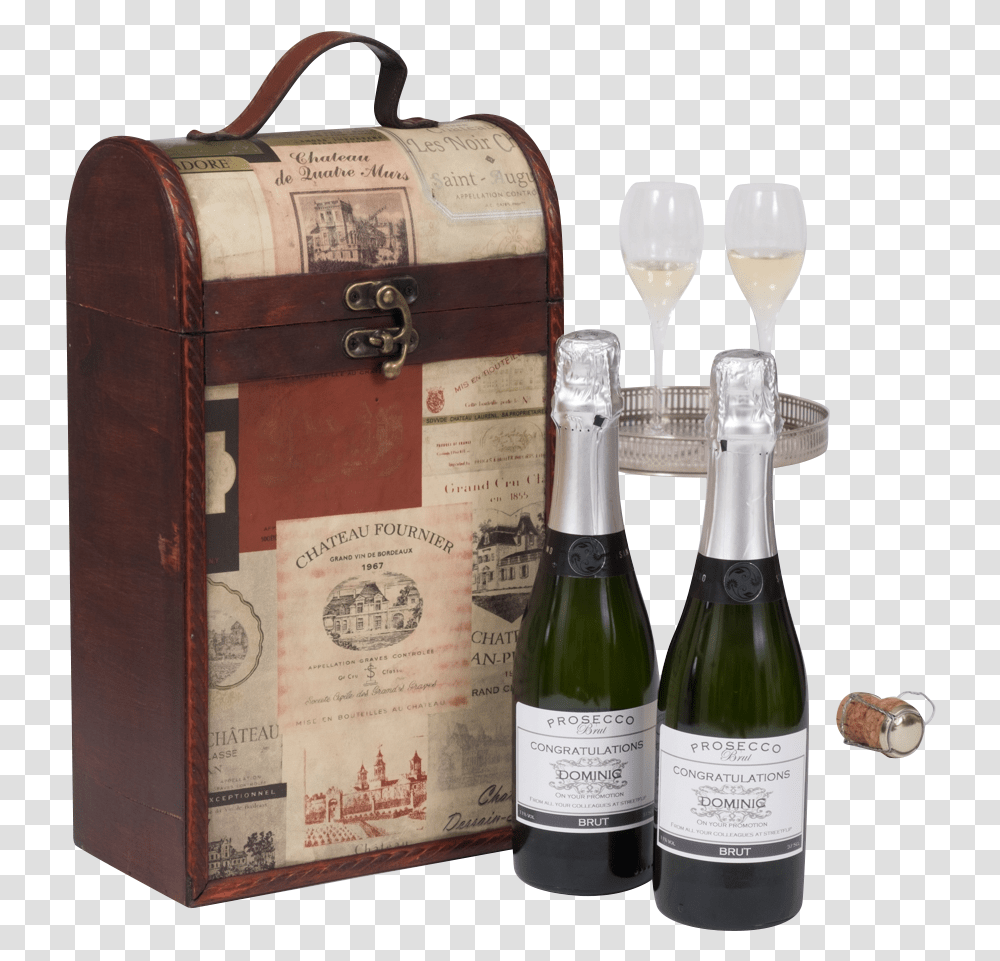 Half Bottles Of Personalised Prosecco In Vintage Label Glass Bottle, Alcohol, Beverage, Drink, Wine Transparent Png
