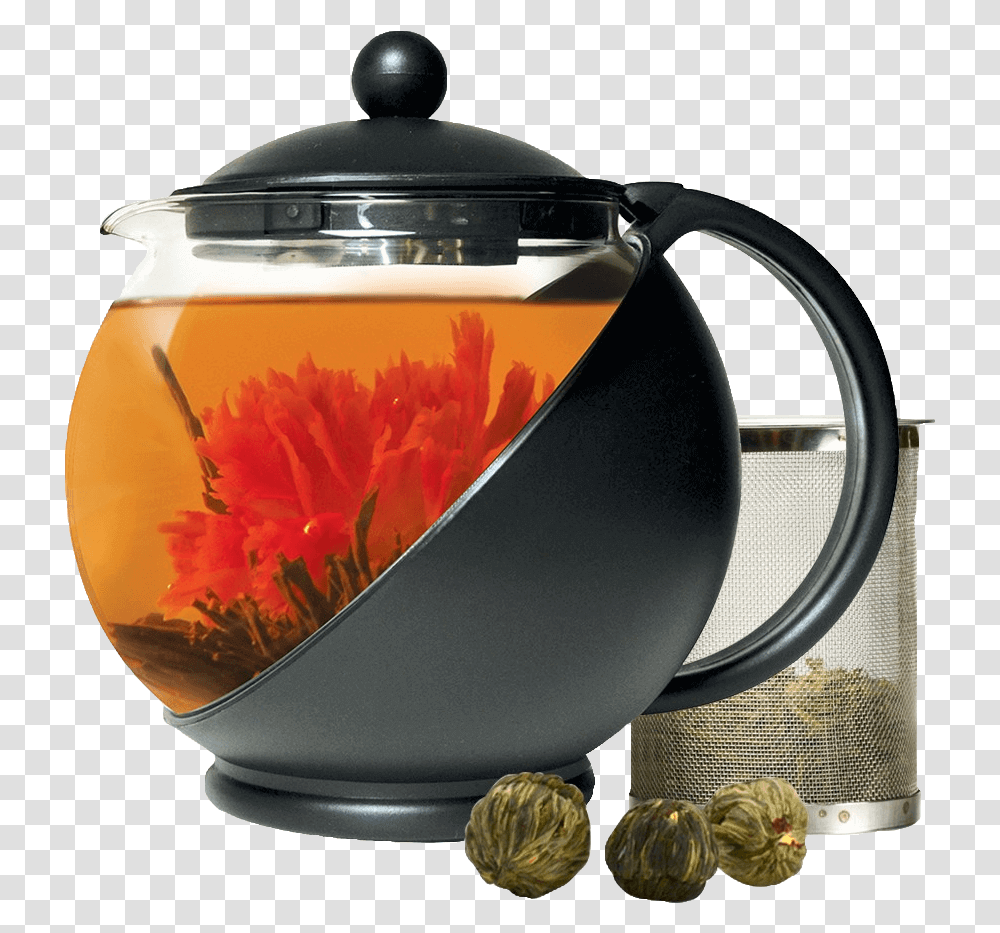 Half Moon Teapot With Infuser And Tea Flowers Primula Teapot, Pottery, Helmet, Apparel Transparent Png
