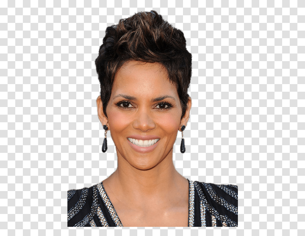 Halle Berry Short Hair Halle Berry Fake Lashes, Face, Person, Earring, Jewelry Transparent Png