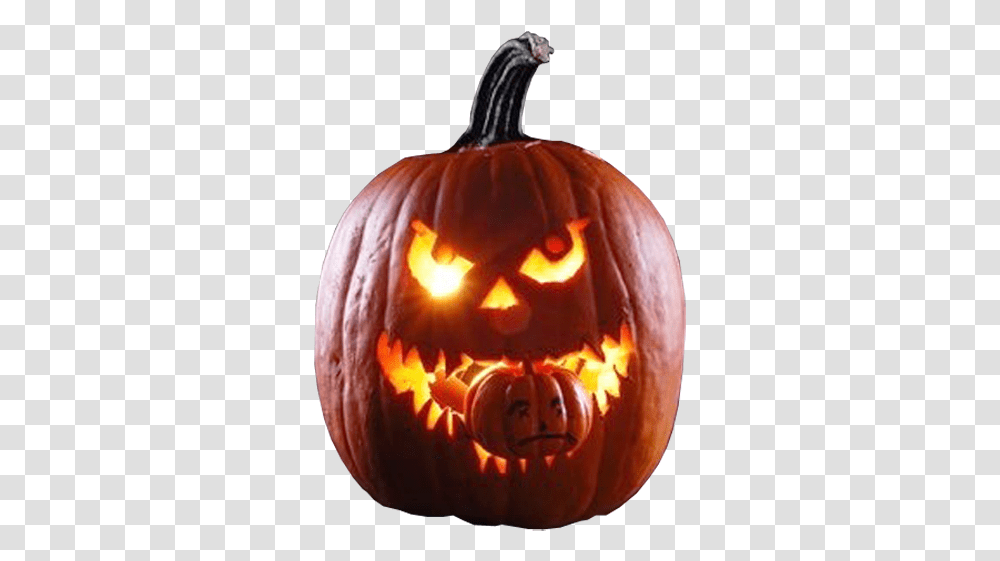 Halloween And Calabaza Image Evil Jack O Lantern, Plant, Pumpkin, Vegetable, Food Transparent Png