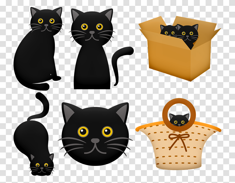 Halloween Black Cat Cat In Box Black Cat Black Cat In Box Clipart, Pet, Mammal, Animal, Bird Transparent Png