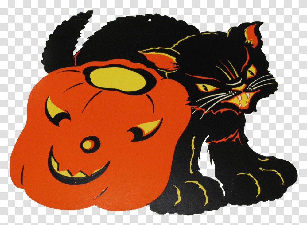 Halloween Black Cat Illustration, Modern Art, Canvas, Pumpkin Transparent Png