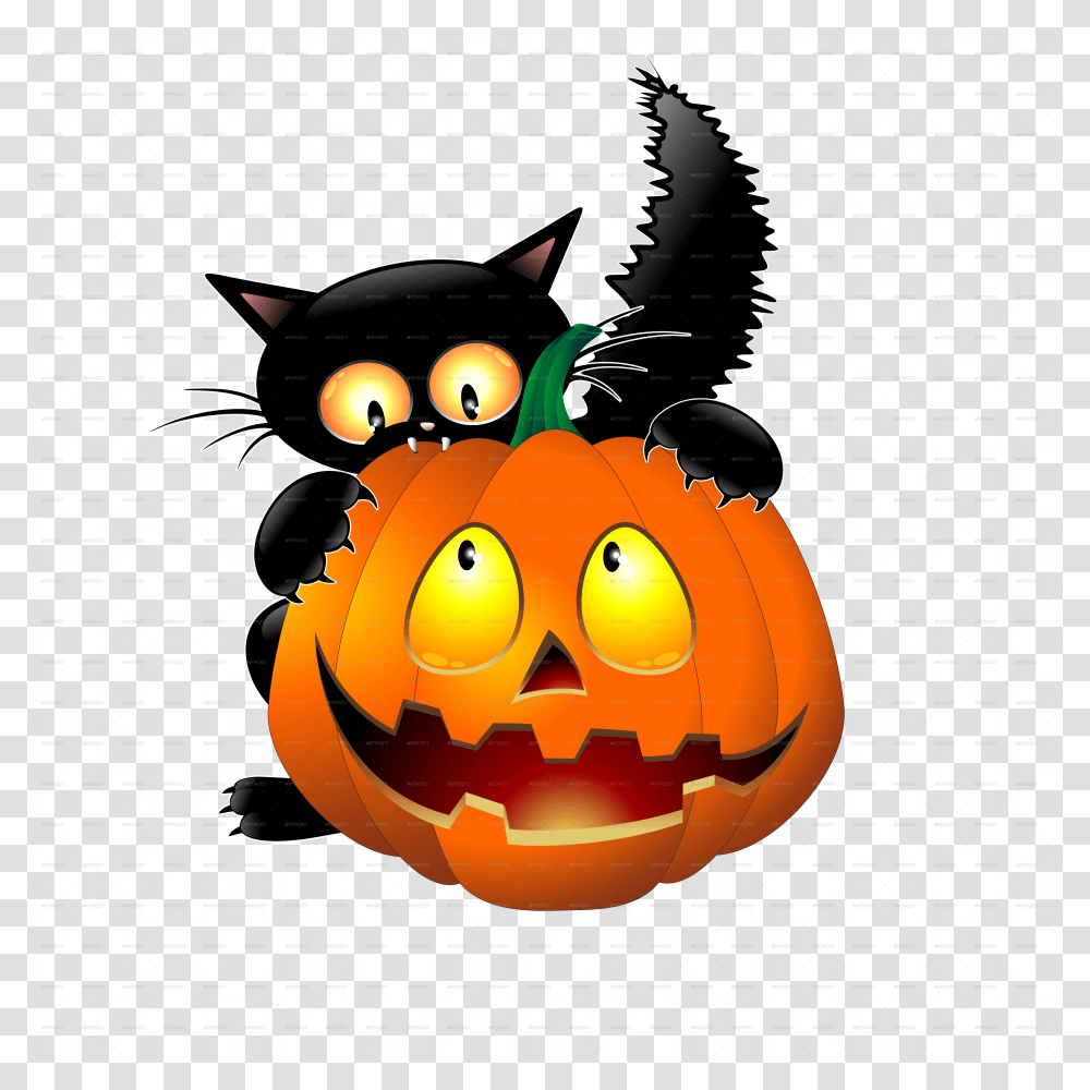 Halloween Black Cat Pumpkin Clipart, Vegetable, Plant, Food, Bowl Transparent Png