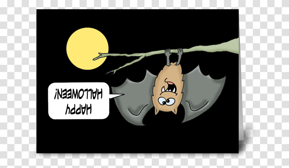 Halloween Card With Cute Bat Upsidedown Greeting Card Cartoon, Animal, Mammal, Wildlife Transparent Png