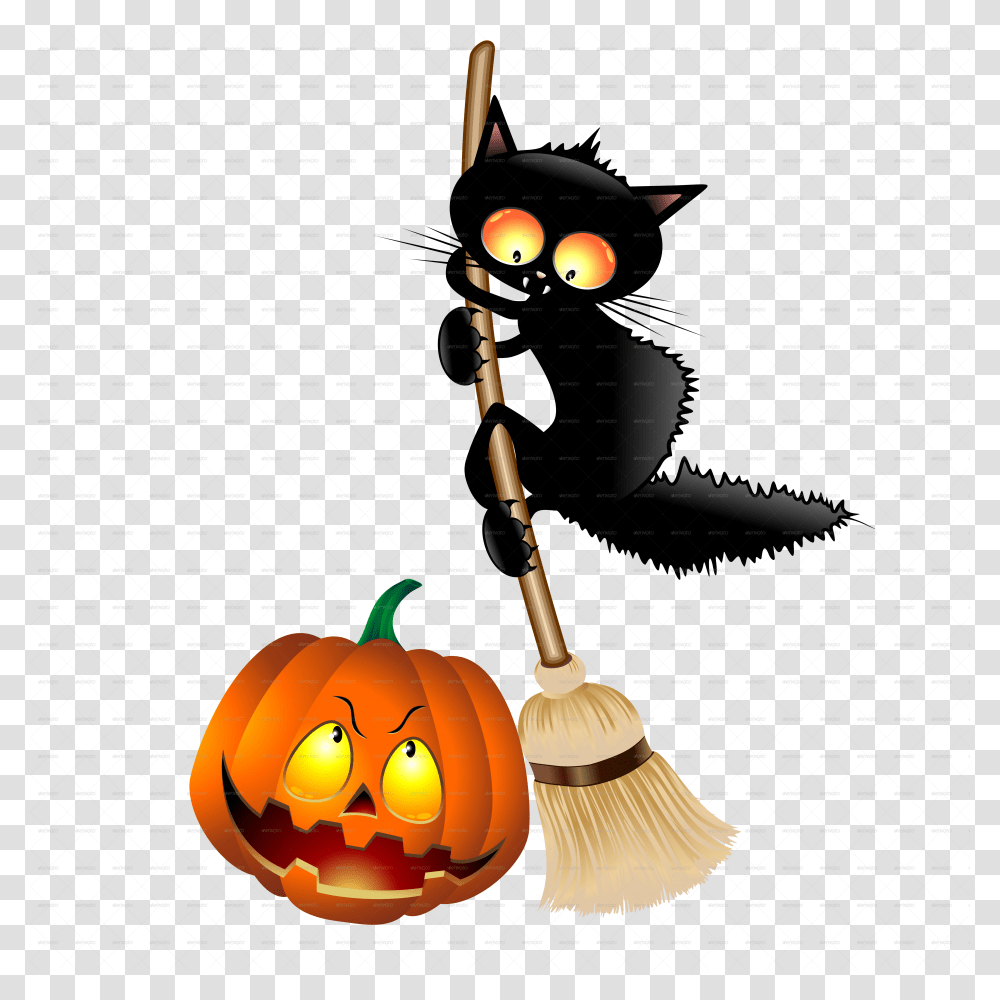 Halloween Cartoon Pictures Happy Halloween Black Cats, Lamp, Pumpkin, Vegetable, Plant Transparent Png