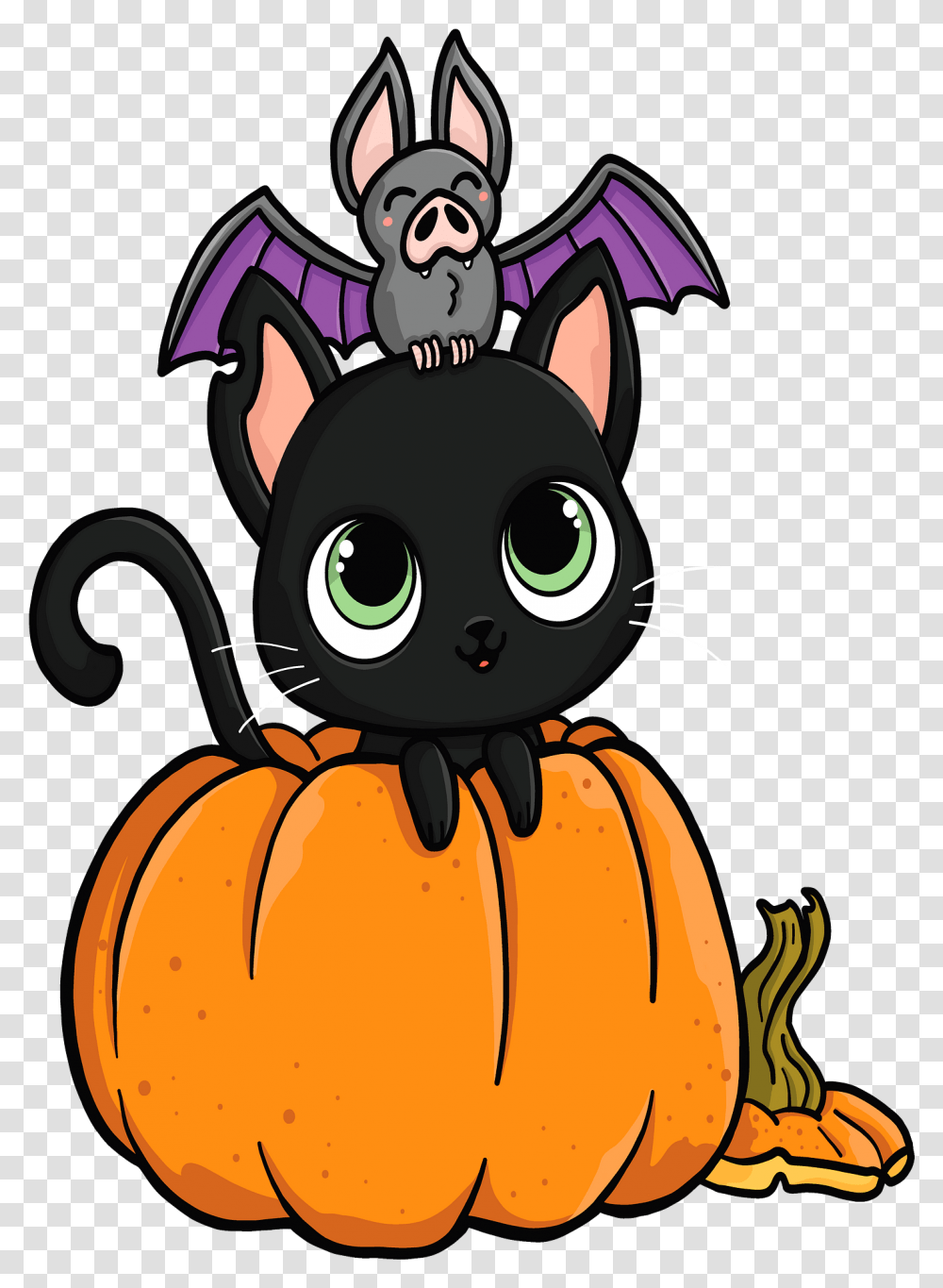 Halloween Cat And Bat Clipart Cute Halloween Cat Clipart, Plant, Vegetable, Food, Mammal Transparent Png