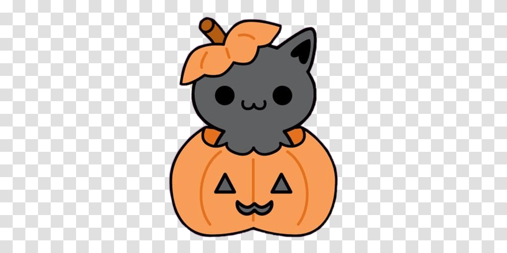 Halloween Cat Graycat Pumpkin Sticker By Snow Cartoon Cute Halloween Cat, Vegetable, Plant, Food, Produce Transparent Png