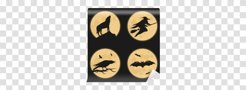 Halloween Characters Moonlight Silhouettes Wall Mural • Pixers We Live To Change Silhouette, Animal, Bird, Mammal, Stencil Transparent Png