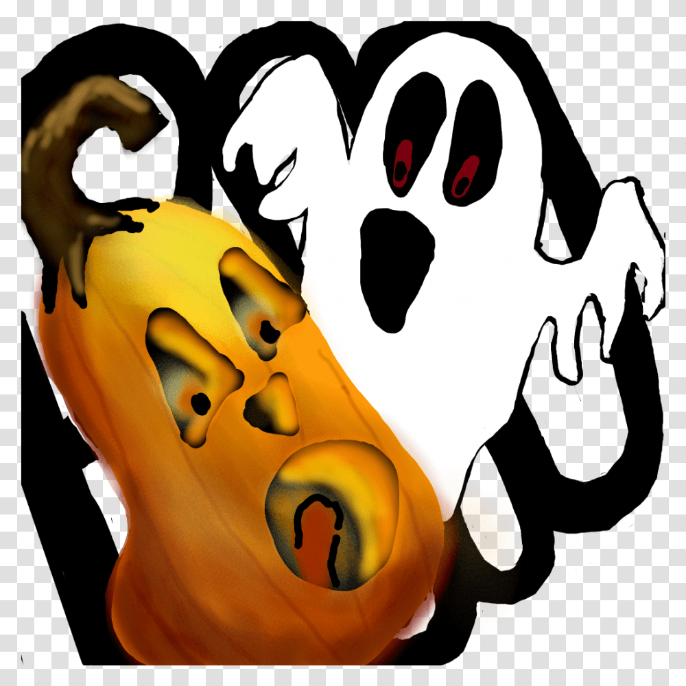 Halloween Ghostly Pumpkin Ghost Boo Scary Sticker Ghost Illustration, Art, Text, Graphics, Food Transparent Png