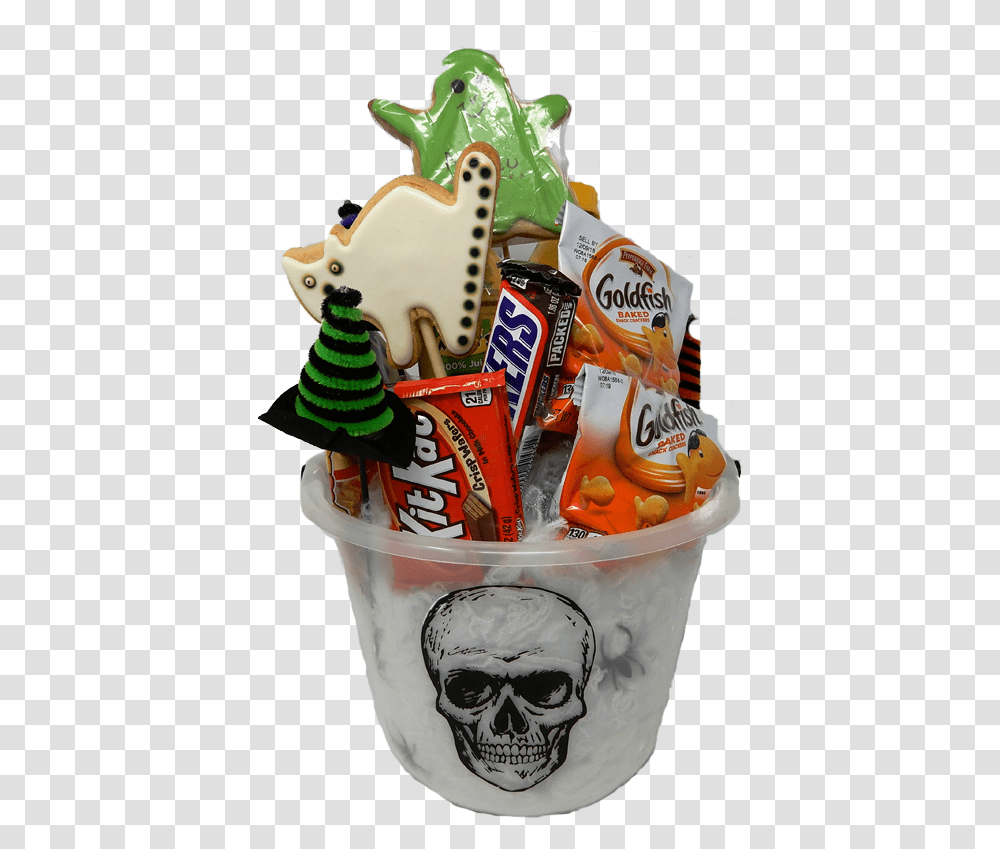 Halloween Gift Basket With Skeleton Skull Paint In, Food, Birthday Cake, Dessert, Candy Transparent Png