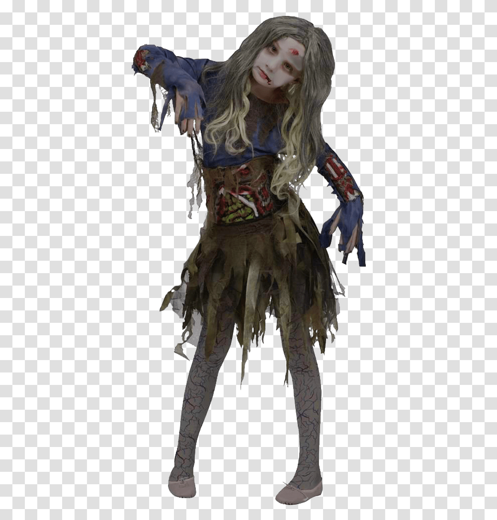 Halloween Girl Zombie Background Free Images Girl Zombie Costume Kids, Person, Clothing, Long Sleeve, Alien Transparent Png