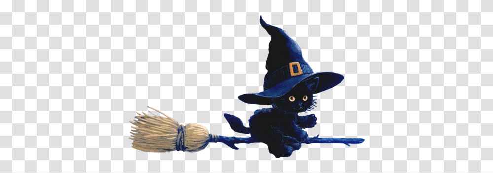Halloween Graphics Witch Cat On Broom, Clothing, Apparel, Hat, Person Transparent Png
