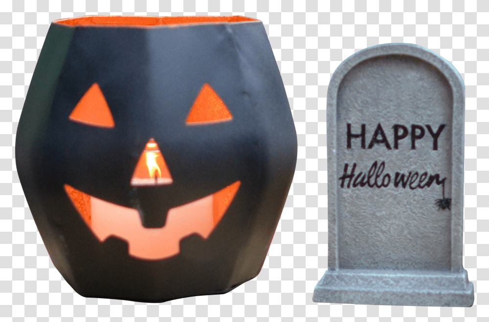Halloween Grave And Pumpkin Lantern - For Free Scary, Plant, Vegetable, Food, Candle Transparent Png