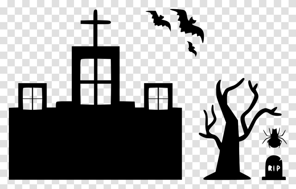 Halloween Haunted Home House Mansion Bats Tree Spider Halloween Clipart Bats And Spiders, Stencil, Silhouette, Bird Transparent Png