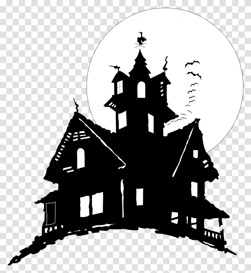 Halloween Haunted House Image Haunted House No Background, Stencil, Silhouette, Poster, Advertisement Transparent Png