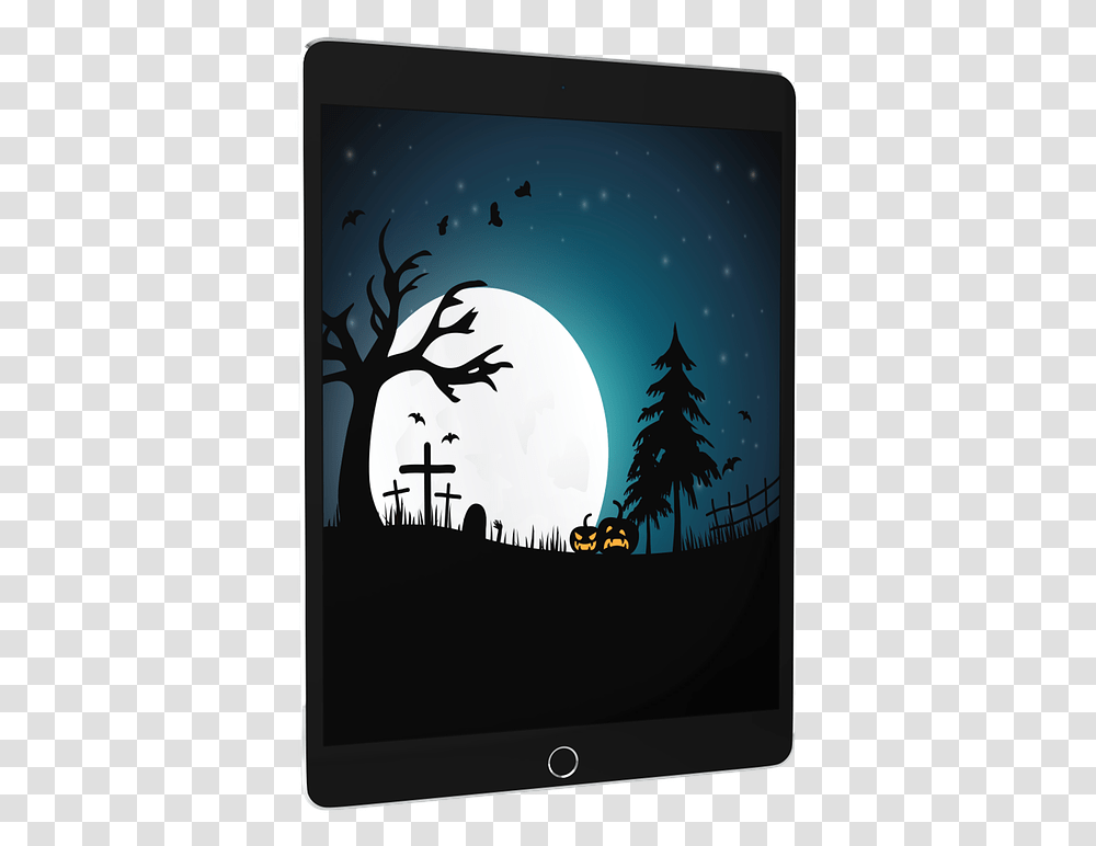 Halloween Ipad Iphone Device Mockup Maquete Dia Das Bruxas, Monitor, Silhouette, Outdoors, Bird Transparent Png