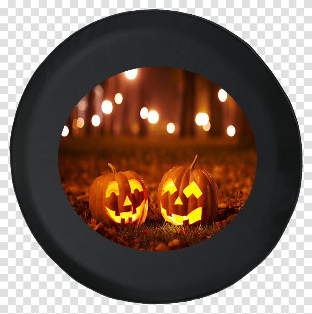 Halloween Jack O Lantern On Grass In Wood Forest Spooky, Fire, Lamp, Diwali Transparent Png