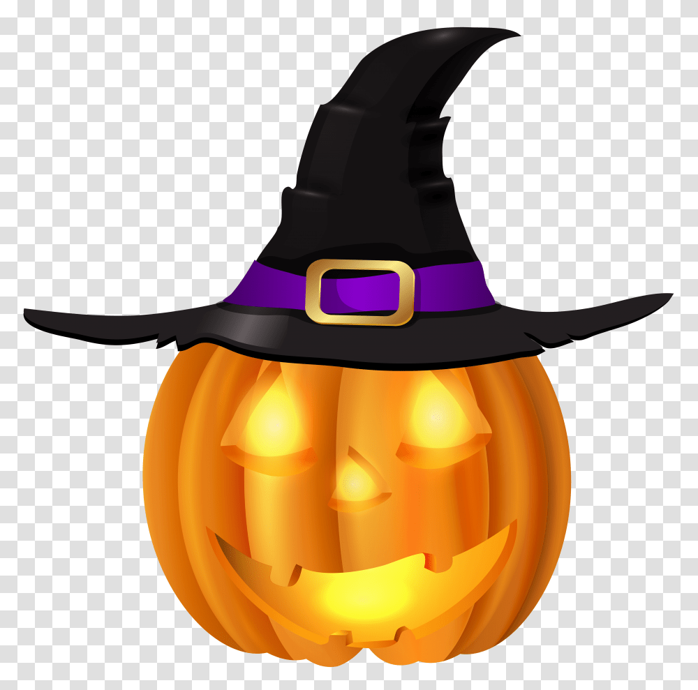Halloween Pumpkin With Witch Hat Clip Gallery, Apparel, Lamp, Cowboy Hat Transparent Png
