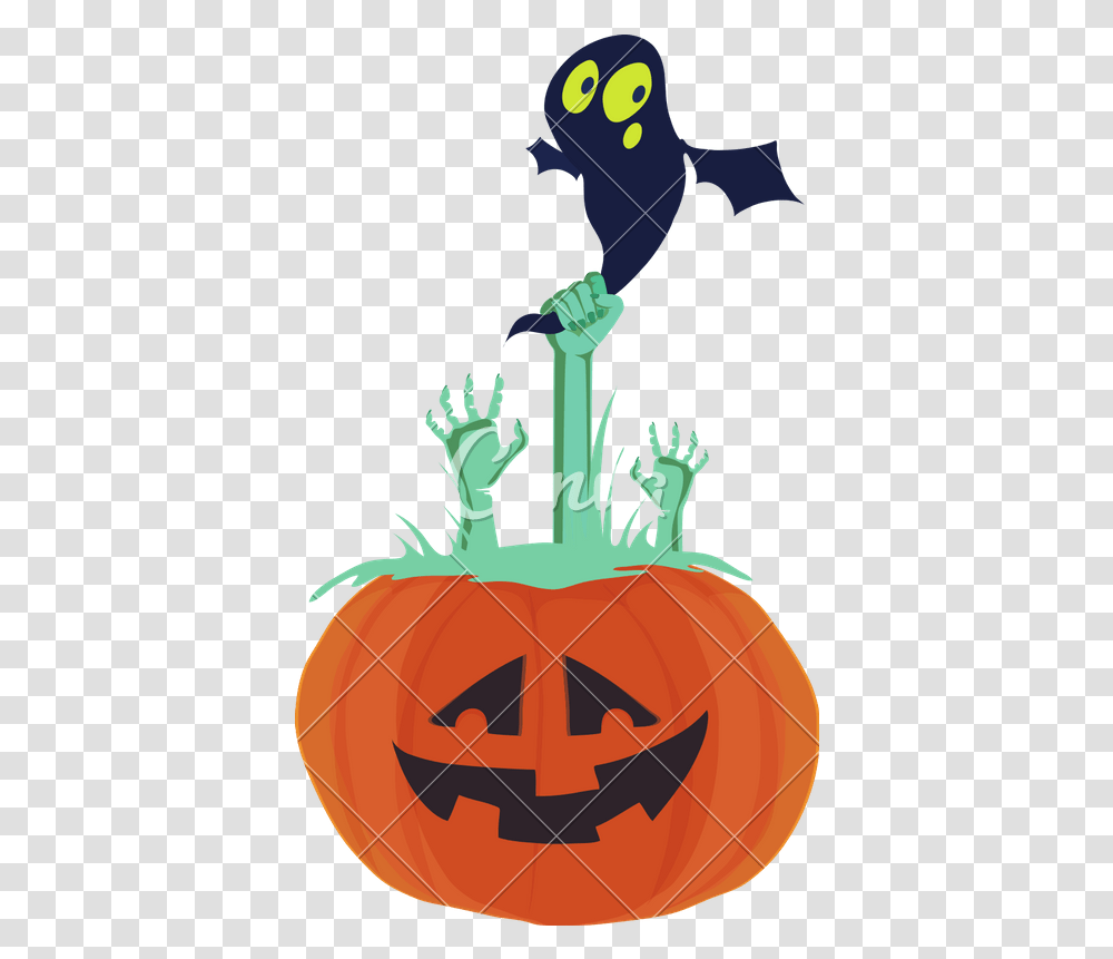 Halloween Pumpkin With Zombie Hands And, Plant, Vegetable, Food, Graphics Transparent Png