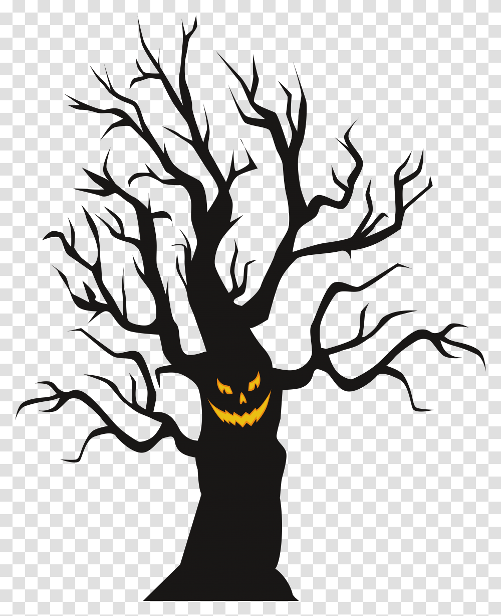 Halloween Scary, Silhouette, Tree, Plant, Firefly Transparent Png
