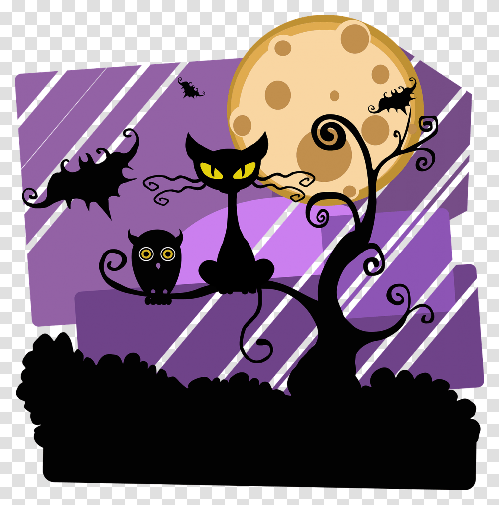 Halloween Scene Clip Art, Cat, Bird, Face Transparent Png