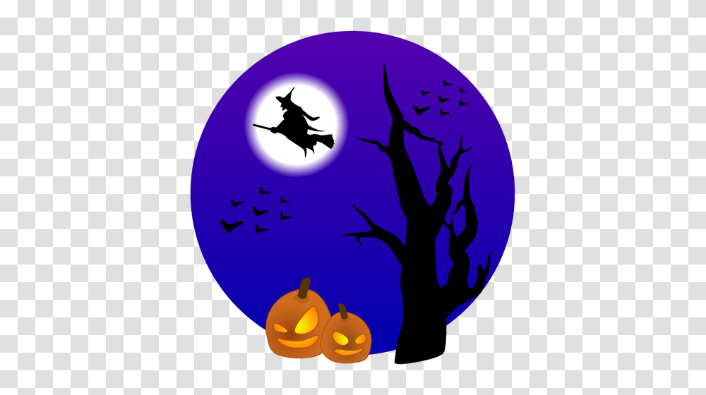 Halloween Scenery With Witch Vector Drawing, Bird, Animal Transparent Png