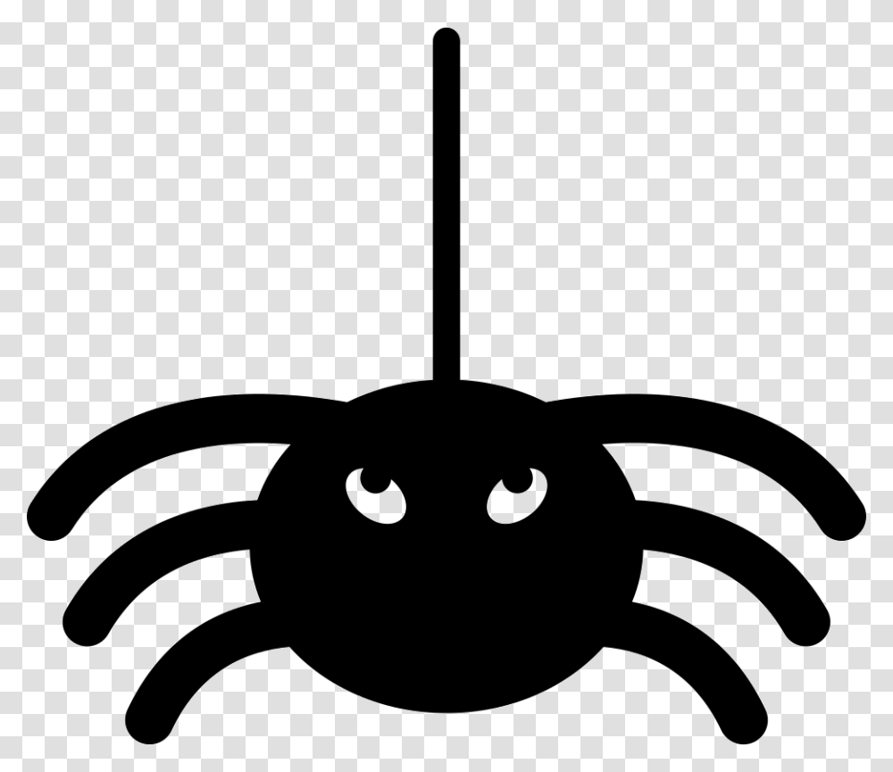 Halloween Spider Hanging From Thread Icon Free Download, Stencil, Animal, Silhouette Transparent Png