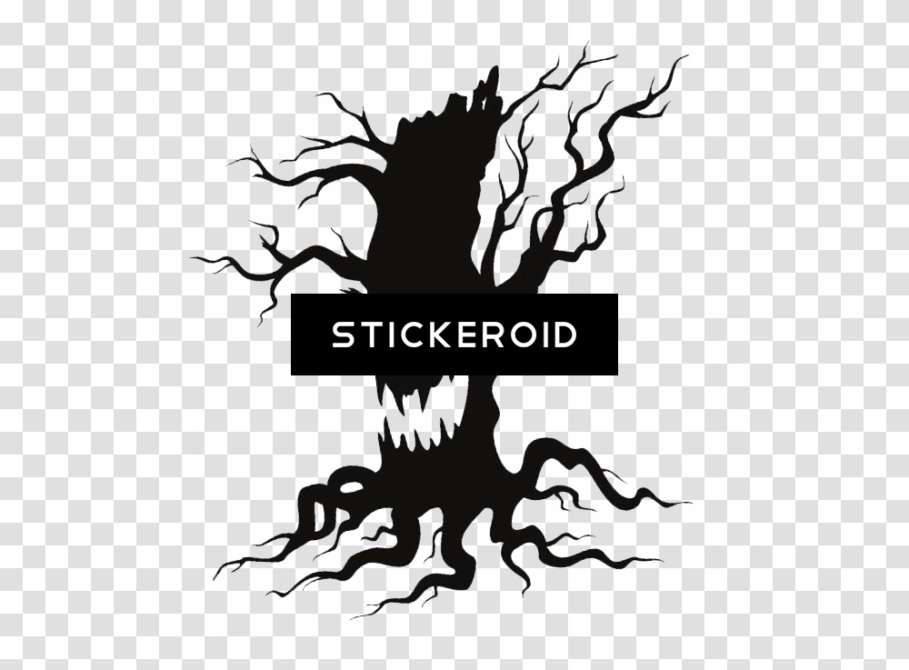 Halloween Spooky Trees Drawing Ghost Tree, Stencil, Plant, Poster, Advertisement Transparent Png