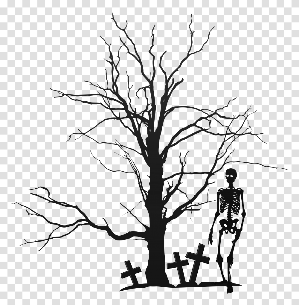 Halloween Tree And Skeleton Clipart Gallery, Plant, Tree Trunk, Person, Silhouette Transparent Png